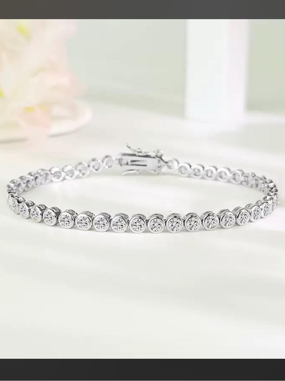 14K White Gold Tennis Bracelet with Round Lab Diamonds